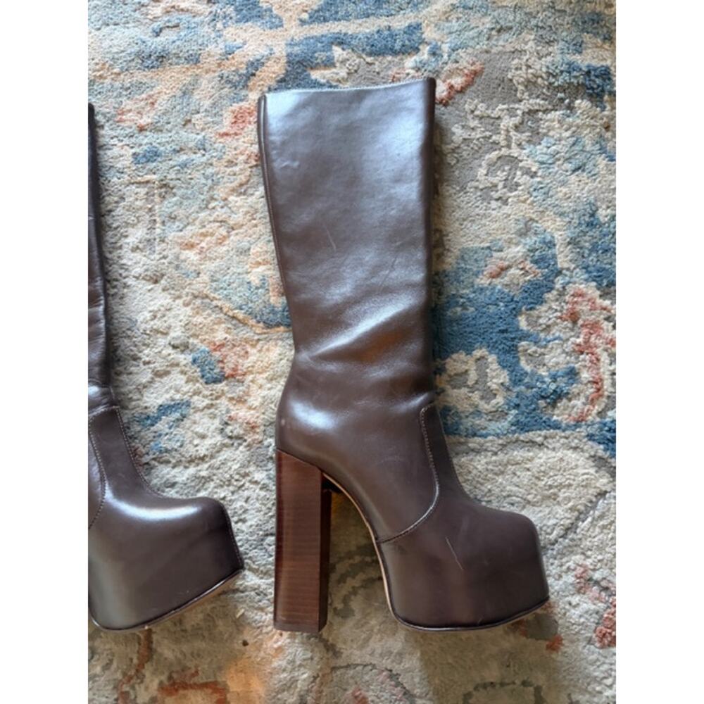 SCHUTZ Dark Brown Platform Leather Boots Size 5 - Picture 3 of 5